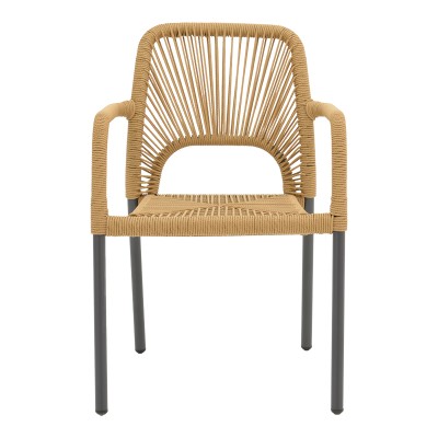 Πολυθρόνα αλουμινίου Norture pakoworld στοιβαζόμενη ανθρακί σκελετός-pe rattan σε φυσική απόχρωση 57x63x82εκ