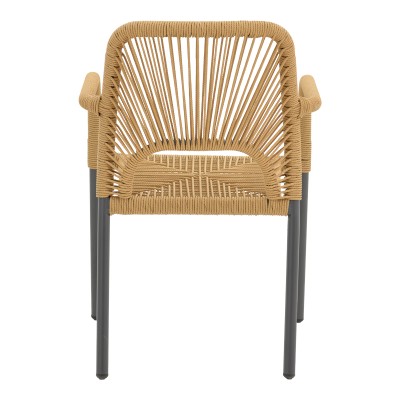 Πολυθρόνα αλουμινίου Norture pakoworld στοιβαζόμενη ανθρακί σκελετός-pe rattan σε φυσική απόχρωση 57x63x82εκ