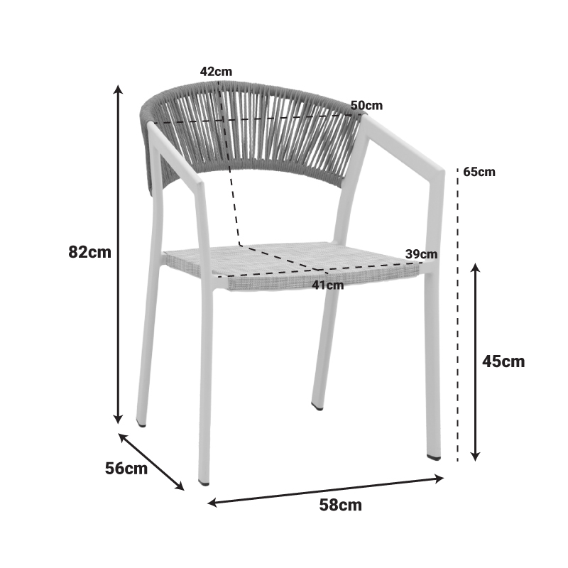 Πολυθρόνα αλουμινίου Glisten pakoworld στοιβαζόμενη λευκός σκελετός-textilene γκρι- pe rattan σε φυσική απόχρωση 58x56x82εκ