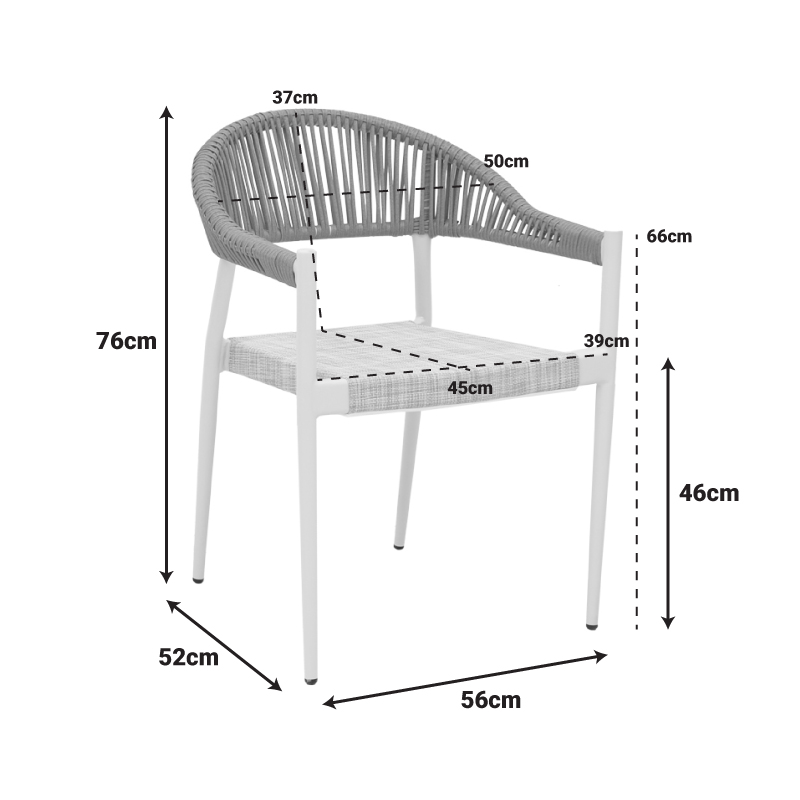Πολυθρόνα αλουμινίου Elation pakoworld στοιβαζόμενη λευκός σκελετός-textilene γκρι και rattan σε φυσική απόχρωση 56x52x76εκ