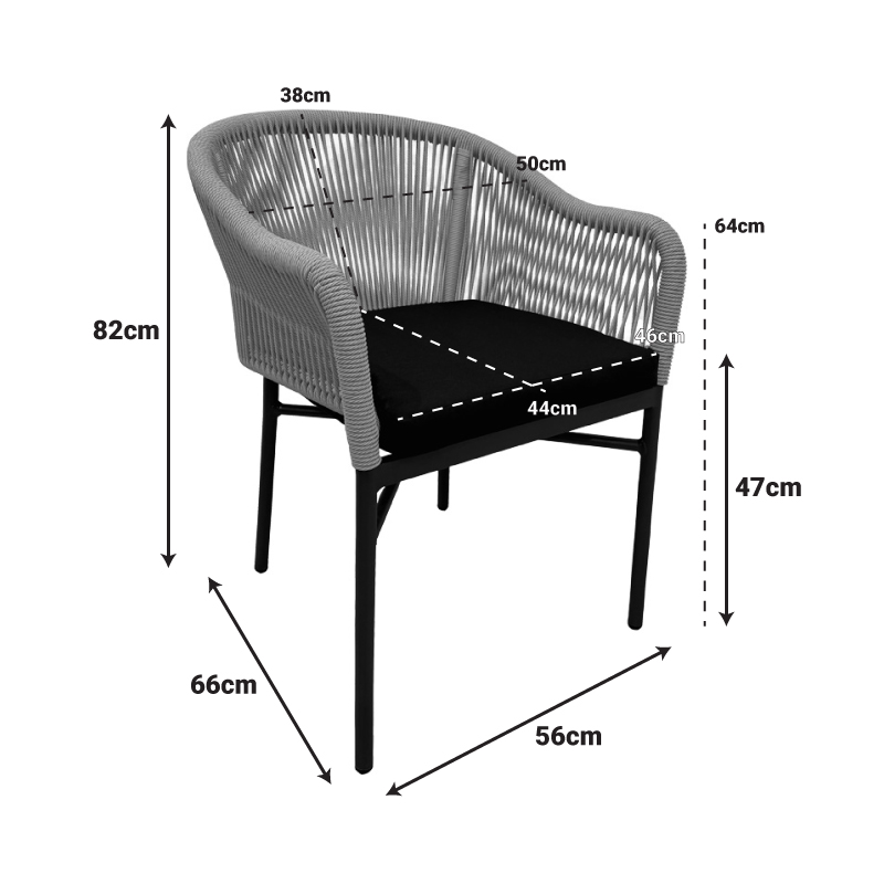 Πολυθρόνα αλουμινίου Legana pakoworld ανθρακί σκελετός- rattan 56x66x82εκ