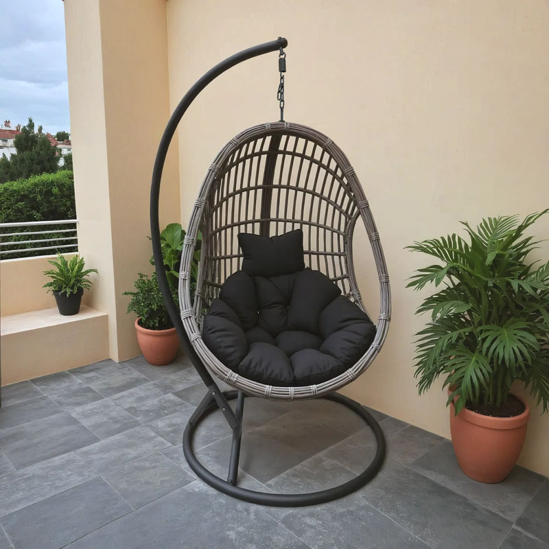 Κούνια φωλιά με βάση Cungo pakoworld μέταλλο ανθρακί pe rattan σε γκρι απόχρωση 125x105x195εκ