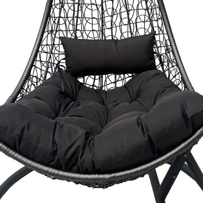 Κούνια φωλιά με βάση Soleil pakoworld μέταλλο ανθρακί- pe rattan ανθρακί με γκρι μαξιλάρι 120x95x195εκ