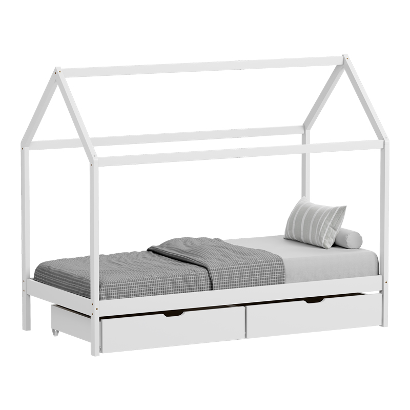 Παιδικό κρεβάτι Mellin τ. Montessori με 2 συρτάρια pakoworld ξύλο πεύκου σε λευκή απόχρωση 90x190εκ