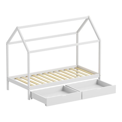 Παιδικό κρεβάτι Mellin τ. Montessori με 2 συρτάρια pakoworld ξύλο πεύκου σε λευκή απόχρωση 90x190εκ