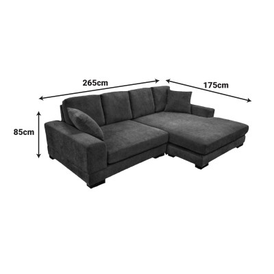 Γωνιακός καναπές Cornerdo pakoworld αναστρέψιμος ύφασμα σε ανθρακί απόχρωση 265x175x85εκ