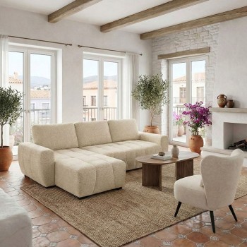 Γωνιακός αναστρέψιμος καναπές-κρεβάτι Vivad pakoworld ύφασμα σε μπεζ απόχρωση 275x164x91εκ