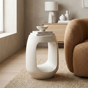 Βοηθητικό τραπέζι Lenora pakoworld μασίφ μάνγκο ξύλο λευκό Φ33x45εκ