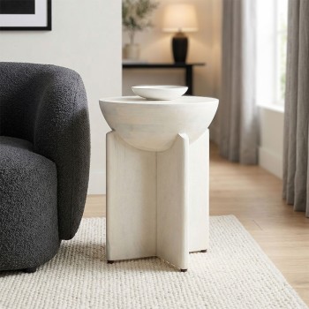 Βοηθητικό τραπέζι Jenby pakoworld μασίφ μάνγκο ξύλο λευκό Φ40x50εκ