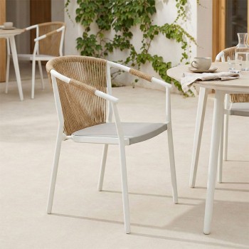 Πολυθρόνα στοιβαζόμενη Convince pakoworld αλουμίνιο λευκό σκελετό-textilene-pe rattan σε φυσική απόχρωση 56x63x82εκ