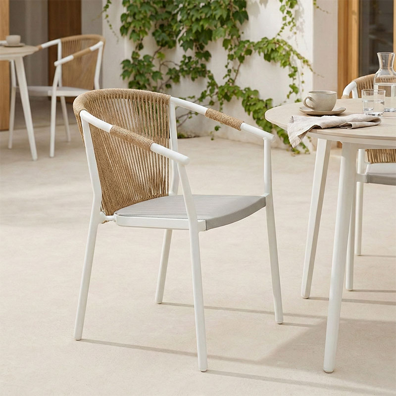 Πολυθρόνα στοιβαζόμενη Convince pakoworld αλουμίνιο λευκό σκελετό-textilene-pe rattan σε φυσική απόχρωση 56x63x82εκ