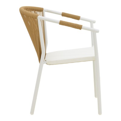 Πολυθρόνα στοιβαζόμενη Convince pakoworld αλουμίνιο λευκό σκελετό-textilene-pe rattan σε φυσική απόχρωση 56x63x82εκ