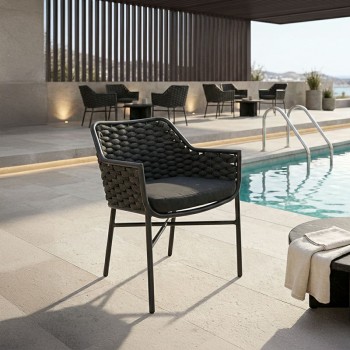 Πολυθρόνα Ortegia pakoworld αλουμινίου με ανθρακί σκελετό και σχοινί 57x62x82εκ