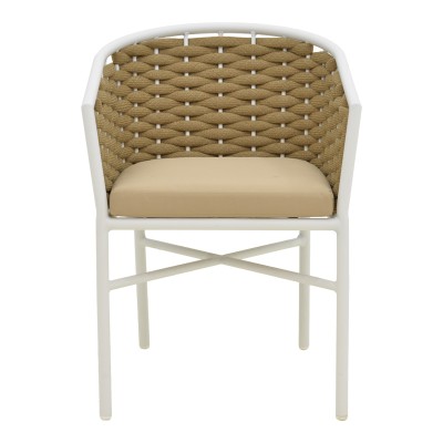 Πολυθρόνα Noevo pakoworld αλουμίνιο με λευκό σκελετό-φυσικό σχοινί 57x62x76εκ