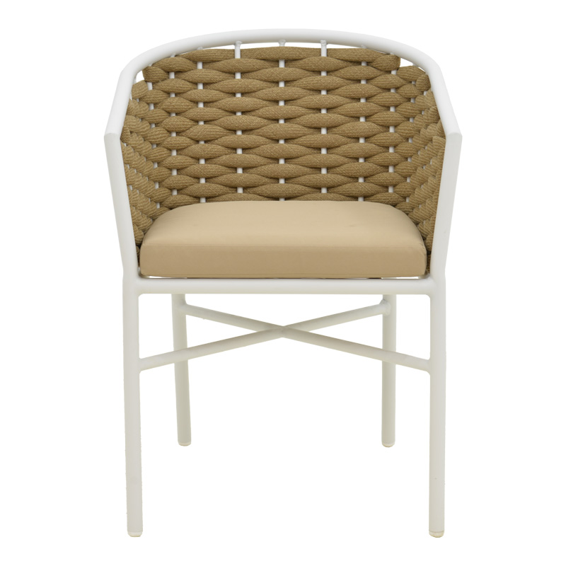 Πολυθρόνα Noevo pakoworld αλουμίνιο με λευκό σκελετό-φυσικό σχοινί 57x62x76εκ