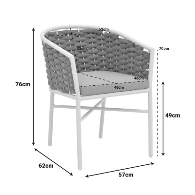 Πολυθρόνα Noevo pakoworld αλουμίνιο με λευκό σκελετό-φυσικό σχοινί 57x62x76εκ