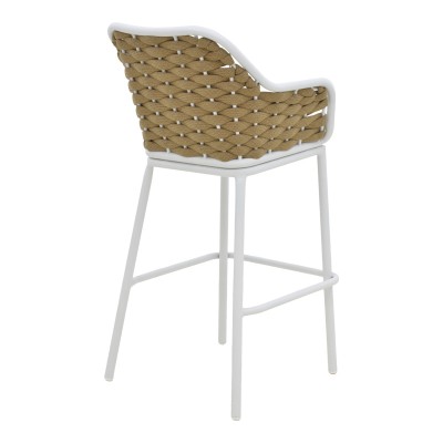 Σκαμπό μπαρ Zuki pakoworld αλουμίνιο με λευκό σκελετό-φυσικό σχοινί 55x54x109εκ