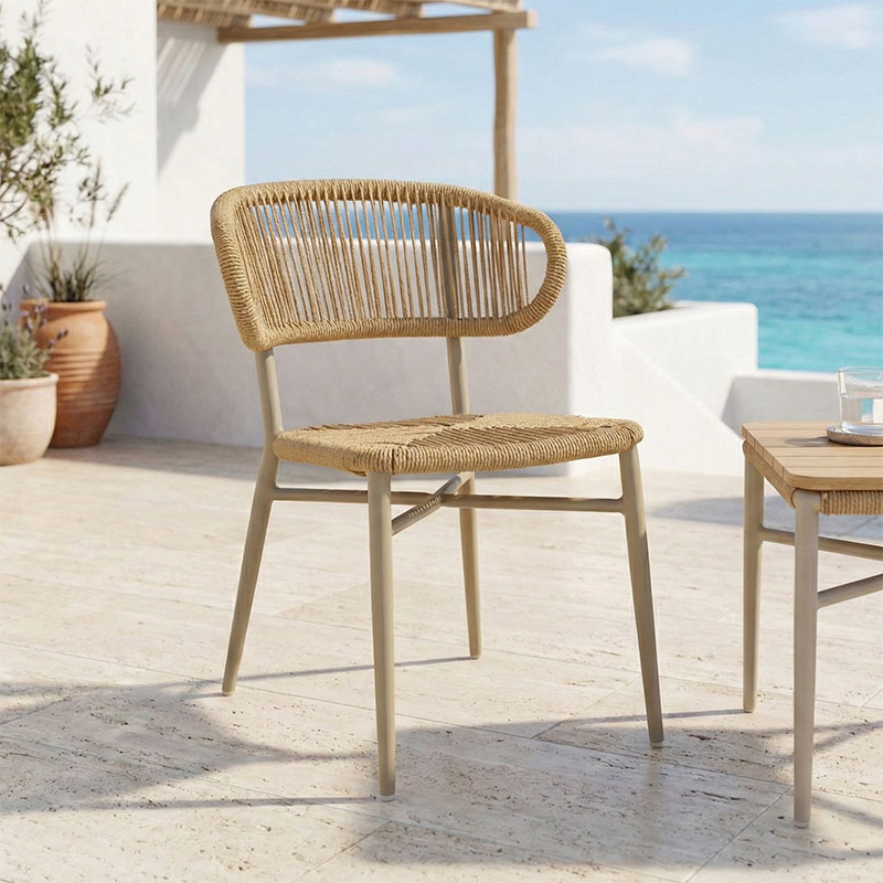 Καρέκλα στοιβαζόμενη Agus pakoworld αλουμίνιο καφέ-pe rattan σε φυσική απόχρωση 55x63x77εκ