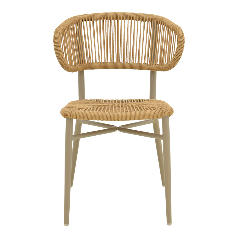 Καρέκλα στοιβαζόμενη Agus pakoworld αλουμίνιο καφέ-pe rattan σε φυσική απόχρωση 55x63x77εκ