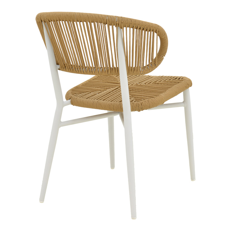 Καρέκλα στοιβαζόμενη Agus pakoworld αλουμίνιο σε λευκό- pe rattan σε φυσική απόχρωση 55x63x77εκ