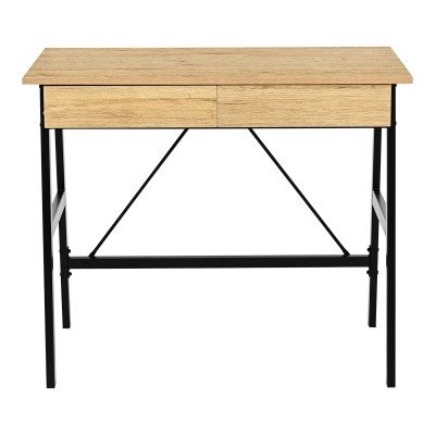 Γραφείο εργασίας Lione pakoworld με συρτάρια σε oak απόχρωση με πόδι μαύρο μέταλλο 90x50x75εκ