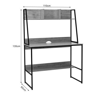 Γραφείο εργασίας Herbey pakoworld με ράφια σε oak απόχρωση με πόδι μαύρο μέταλλο 100x48x139εκ