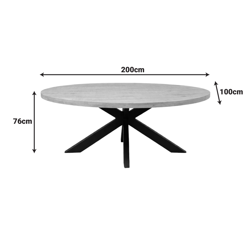 Τραπεζι Jenma pakoworld μασίφ mango ξύλο σε φυσική απόχρωση-πόδι μαύρο μέταλλο 200x100x76εκ