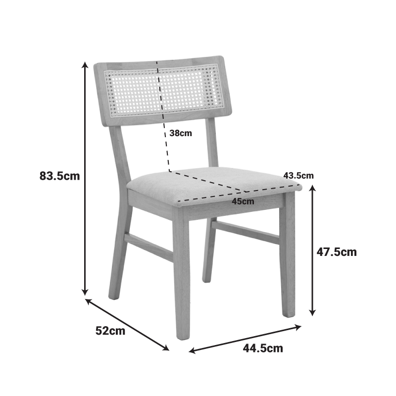 Καρέκλα Raffles pakoworld rubberwood με pe rattan και γκρι μπεζ ύφασμα 47x48x83.5εκ | 2 τμχ