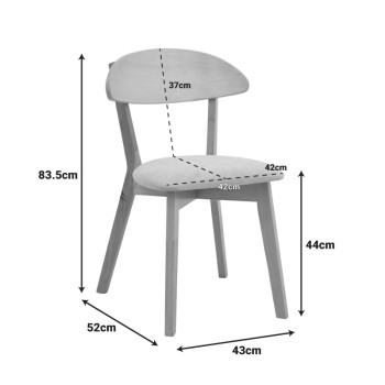 Καρέκλα Canon pakoworld rubberwood σε φυσική απόχρωση με γκρι μπεζ ύφασμα 43x52x83,5εκ | 2 τμχ
