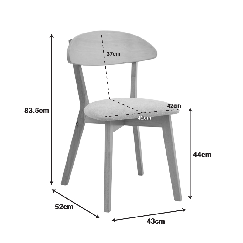 Καρέκλα Canon pakoworld rubberwood σε φυσική απόχρωση με γκρι μπεζ ύφασμα 43x52x83,5εκ | 2 τμχ