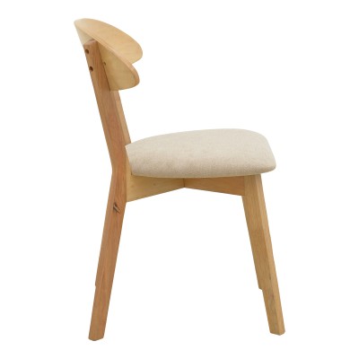 Καρέκλα Canon pakoworld rubberwood σε φυσική απόχρωση με γκρι μπεζ ύφασμα 43x52x83,5εκ | 2 τμχ