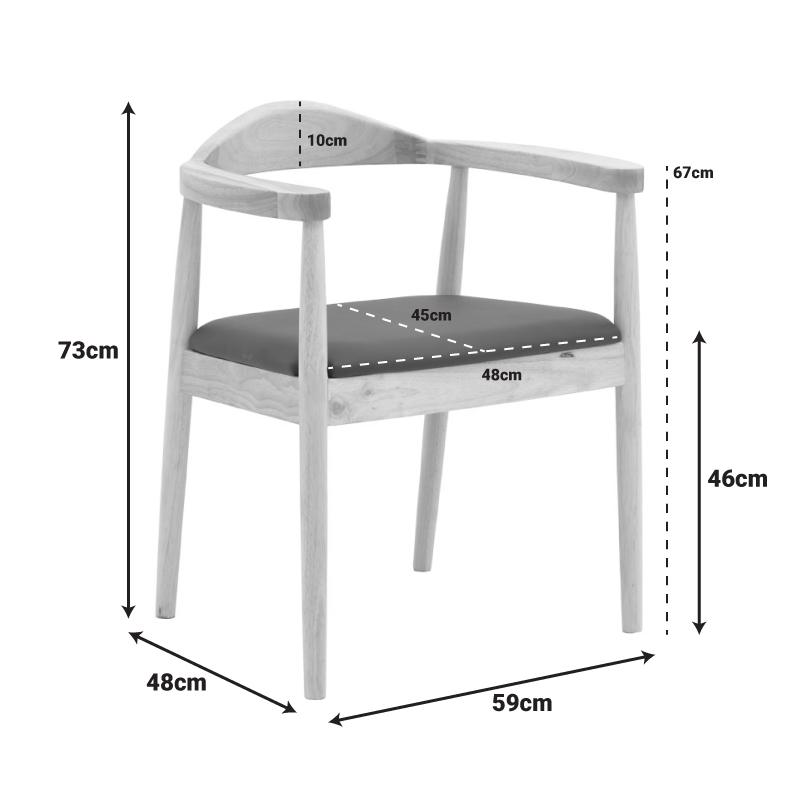 Πολυθρόνα Joube pakoworld rubberwood σε φυσική απόχρωση με μαύρο pu μαξιλάρι 59x48x73εκ | 2 τμχ