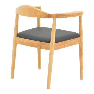 Πολυθρόνα Joube pakoworld rubberwood σε φυσική απόχρωση με μαύρο pu μαξιλάρι 59x48x73εκ | 2 τμχ