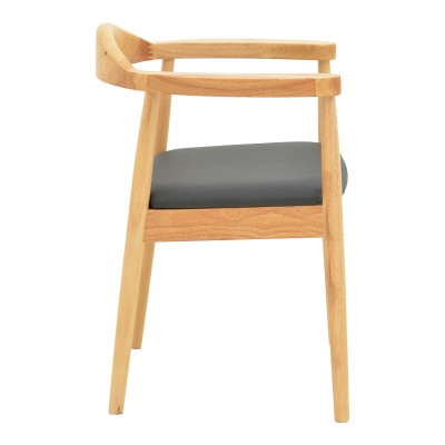 Πολυθρόνα Joube pakoworld rubberwood σε φυσική απόχρωση με μαύρο pu μαξιλάρι 59x48x73εκ | 2 τμχ