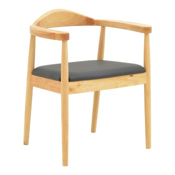 Πολυθρόνα Joube pakoworld rubberwood σε φυσική απόχρωση με μαύρο pu μαξιλάρι 59x48x73εκ | 2 τμχ