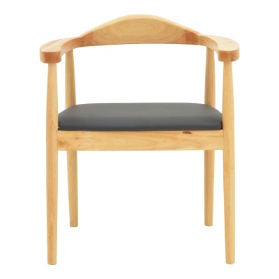 Πολυθρόνα Joube pakoworld rubberwood σε φυσική απόχρωση με μαύρο pu μαξιλάρι 59x48x73εκ | 2 τμχ