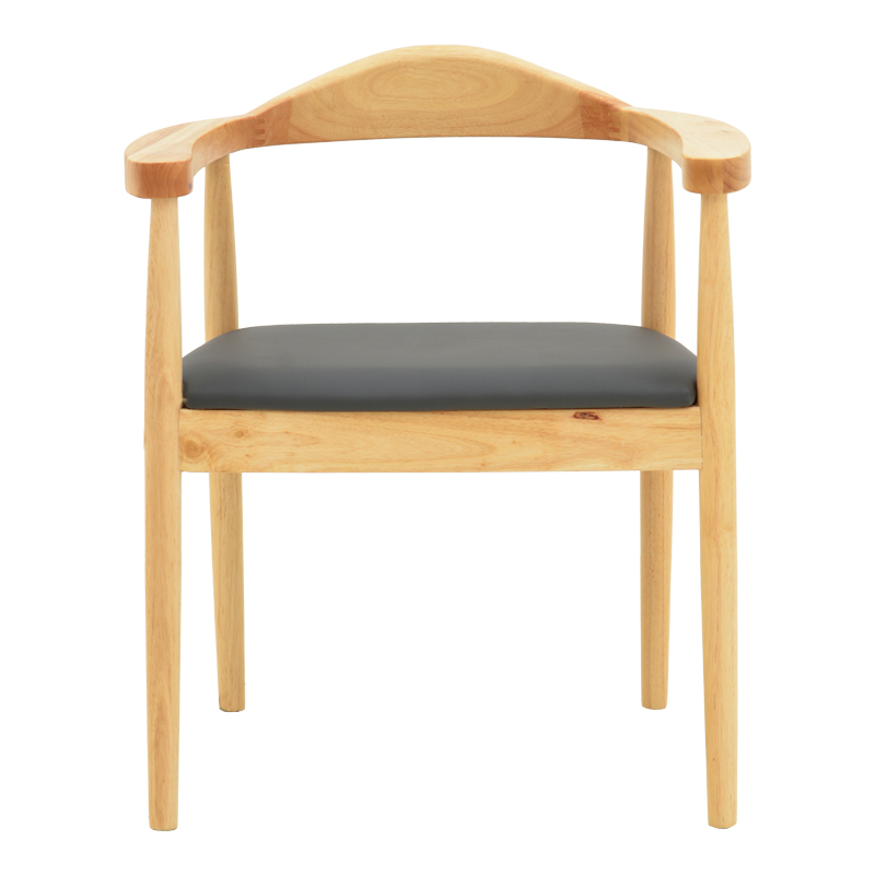 Πολυθρόνα Joube pakoworld rubberwood σε φυσική απόχρωση με μαύρο pu μαξιλάρι 59x48x73εκ | 2 τμχ