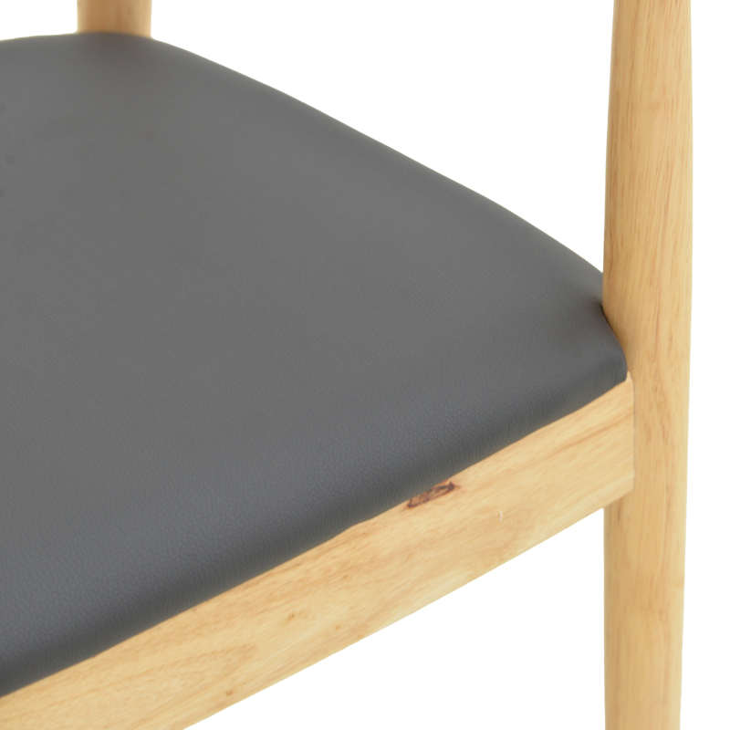 Πολυθρόνα Joube pakoworld rubberwood σε φυσική απόχρωση με μαύρο pu μαξιλάρι 59x48x73εκ | 2 τμχ