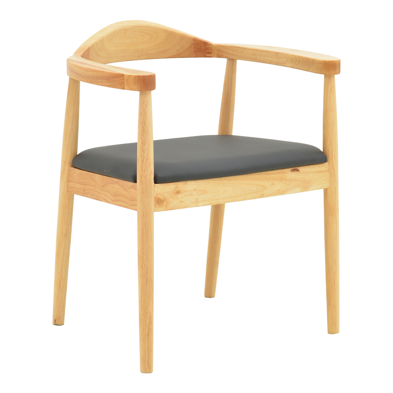 Πολυθρόνα Joube pakoworld rubberwood σε φυσική απόχρωση με μαύρο pu μαξιλάρι 59x48x73εκ | 2 τμχ