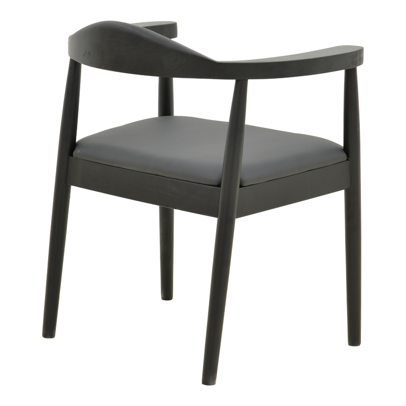 Πολυθρόνα Joube pakoworld rubberwood σε μαύρη απόχρωση με μαύρο pu μαξιλάρι 59x48x73εκ | 2 τμχ