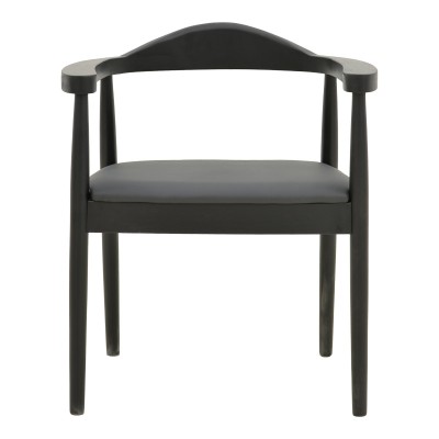 Πολυθρόνα Joube pakoworld rubberwood σε μαύρη απόχρωση με μαύρο pu μαξιλάρι 59x48x73εκ | 2 τμχ