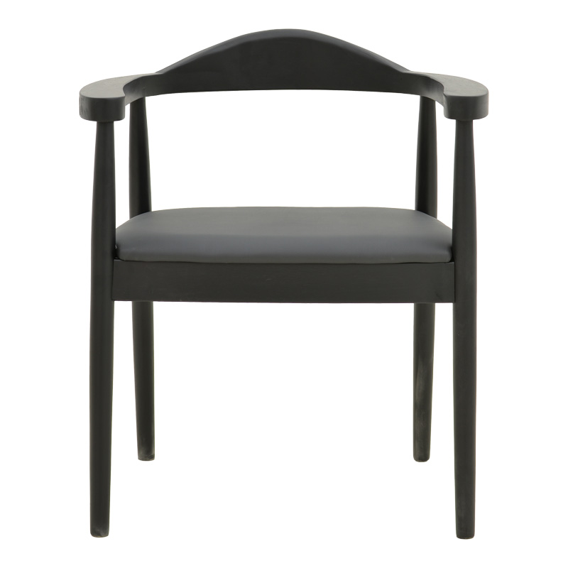 Πολυθρόνα Joube pakoworld rubberwood σε μαύρη απόχρωση με μαύρο pu μαξιλάρι 59x48x73εκ | 2 τμχ