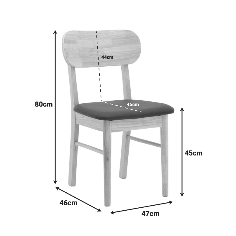 Καρέκλα Bedona pakoworld rubberwood σε φυσική απόχρωση με μαύρο pu μαξιλάρι 47x46x80εκ | 2 τμχ