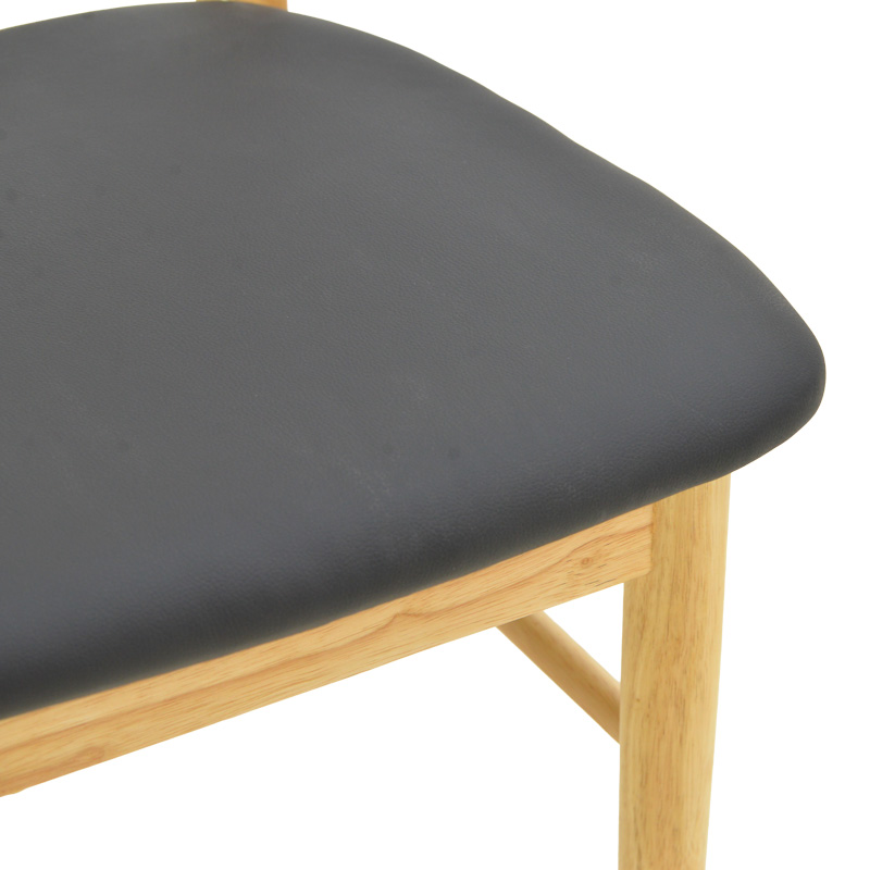 Καρέκλα Bedona pakoworld rubberwood σε φυσική απόχρωση με μαύρο pu μαξιλάρι 47x46x80εκ | 2 τμχ