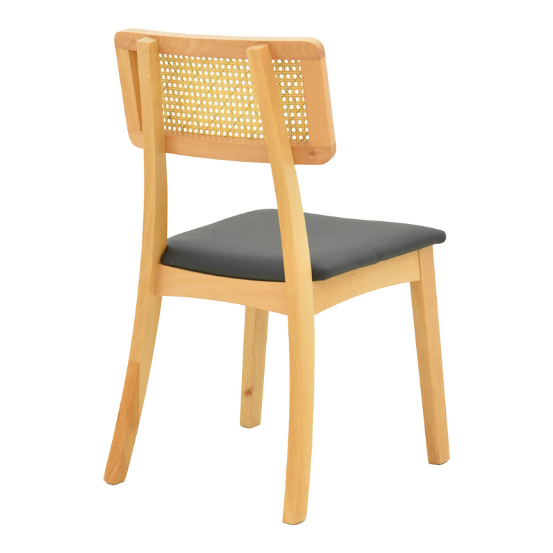 Καρέκλα Renna pakoworld ξύλο οξιάς σε φυσική απόχρωση με μαύρο pu μαξιλάρι 48x52x79εκ | 2 τμχ