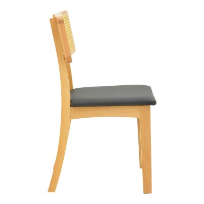 Καρέκλα Renna pakoworld ξύλο οξιάς σε φυσική απόχρωση με μαύρο pu μαξιλάρι 48x52x79εκ | 2 τμχ