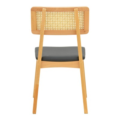 Καρέκλα Renna pakoworld ξύλο οξιάς σε φυσική απόχρωση με μαύρο pu μαξιλάρι 48x52x79εκ | 2 τμχ