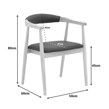 Πολυθρόνα Sandi pakoworld rubberwood σε φυσική απόχρωση με μαύρο pu μαξιλάρι 50x60x80εκ | 2 τμχ