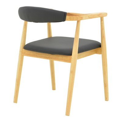 Πολυθρόνα Sandi pakoworld rubberwood σε φυσική απόχρωση με μαύρο pu μαξιλάρι 50x60x80εκ | 2 τμχ