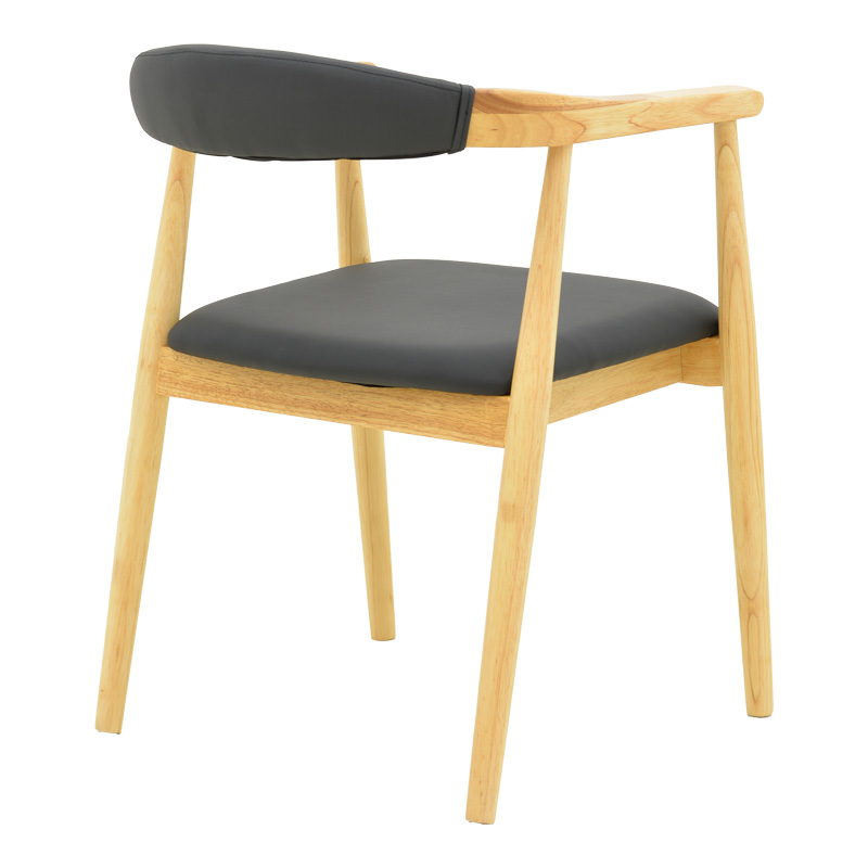 Πολυθρόνα Sandi pakoworld rubberwood σε φυσική απόχρωση με μαύρο pu μαξιλάρι 50x60x80εκ | 2 τμχ